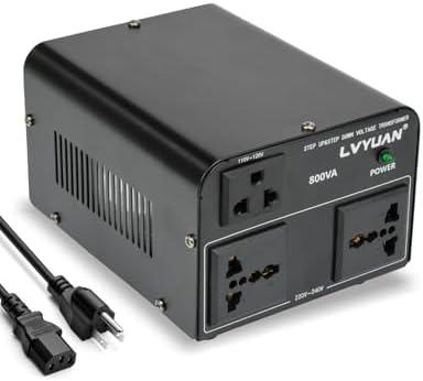 LVYUAN Voltage Converter Transformer 800 Watt Step Up/Down Convert from 110V-120V to 220V-240Vt and from 220V-240V to 110V-120V with 2 US outlets, 2 Universal outlets, Resettable Circuit Breaker