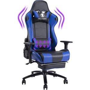 Massage Gaming Chair with Retractable Footrest, 360 Swivel, Adjustable Armrests, High-Back Ergonomic PC Desk Chair, PU Leather - Black(White)