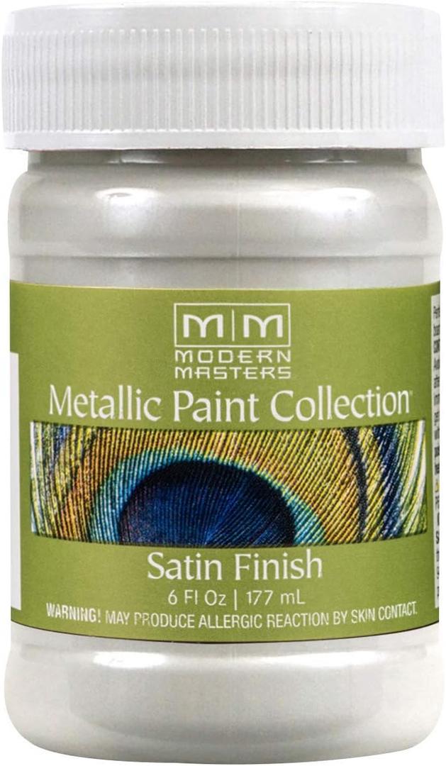 6 oz Modern Masters ME196 Pearl White Metallic Paint Collection, Satin Water-Based Decorative Metallic Paint