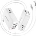 SUPERONE 119W Retractable Wall Charger with Dual Cables, 5-Port USB C Charger Block, Compact Foldable Power Adapter, 65W Fast Charging for MacBook Pro/Air, Dell XPS, ThinkPad, ZenBook, iPhone, iPad