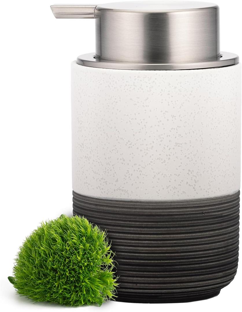 EMPO Ceramic Embossed Press Foam Hand Soap Dispenser - 300ml Large Capacity Facial Cleansing Bottle and Liquid Soap Dispenser for Kitchen Bathroom with Mousse Lotion Pump (White)