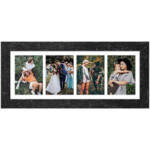 8x21 Picture Frame Display 4 opening 3.5"x5.5" Collage Picture Frame,Multi Photo Frame with Mat,Plexiglass,Horizontal and Vertical Formats for Wall Decor,Black Wood Grain (2pcs)