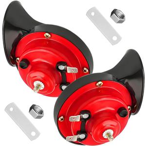 KVAEY Super Loud Car Snail Horns, 12V 300DB Durable Car Horn Kit, High Low Tone Universal Waterproof Car Air Electric Snail Horn, Vehicle Air Horn Replacement for Motorcycle Truck (Red, 2 PCS)
