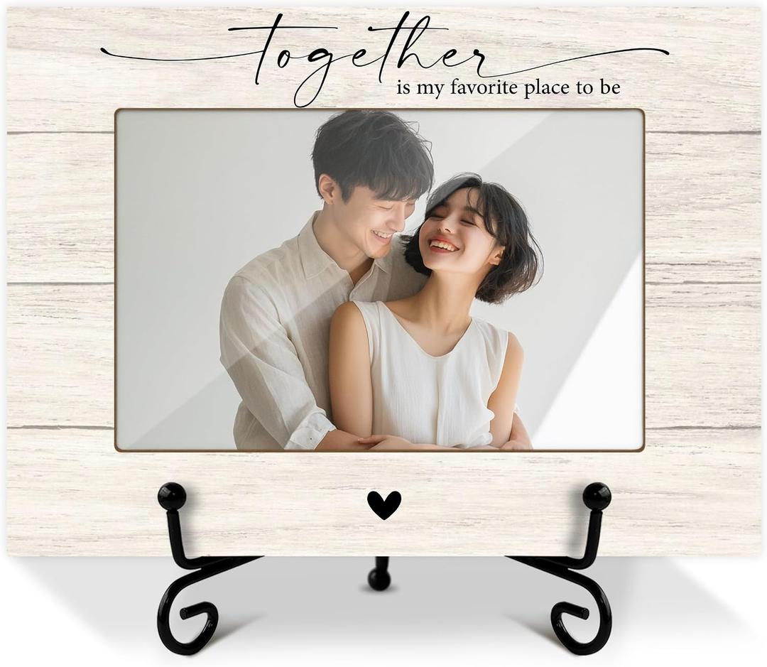 Couple Picture Frame, Engagement Wedding Gifts Mr And Mrs Gifts for Newlywed Couples, Wooden Photo Frame With Iron Stand, Tabletop Decor -25, 8 inches x 5.7 inches