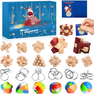 Advent Calendar 2025, Brain Teaser Puzzles Present Box for Kids and Adults, 24 Days Countdown Calendars for Boys Girls, Christmas Advent Calendar with Scratch Card