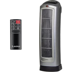 Lasko Oscillating Digital Ceramic Tower Heater for Home with Adjustable Thermostat, Timer and Remote Control, 23 Inches, 1500W, Silver, 755320