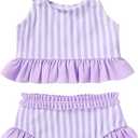 Happy Town Baby Infant Swimsuit Girl Toddler Bathing Suit Girl Summer Beach Bikini Tankini 2-Piece Swimwear (2-3T,Purple-and-White Stripes)