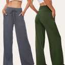 TNNZEET 3 Pack Women's Wide Leg Pants with Pockets - Casual Loose Yoga Trouser Pants Sweatpants Palazzo Lounge Pajama Pants (Green, M)