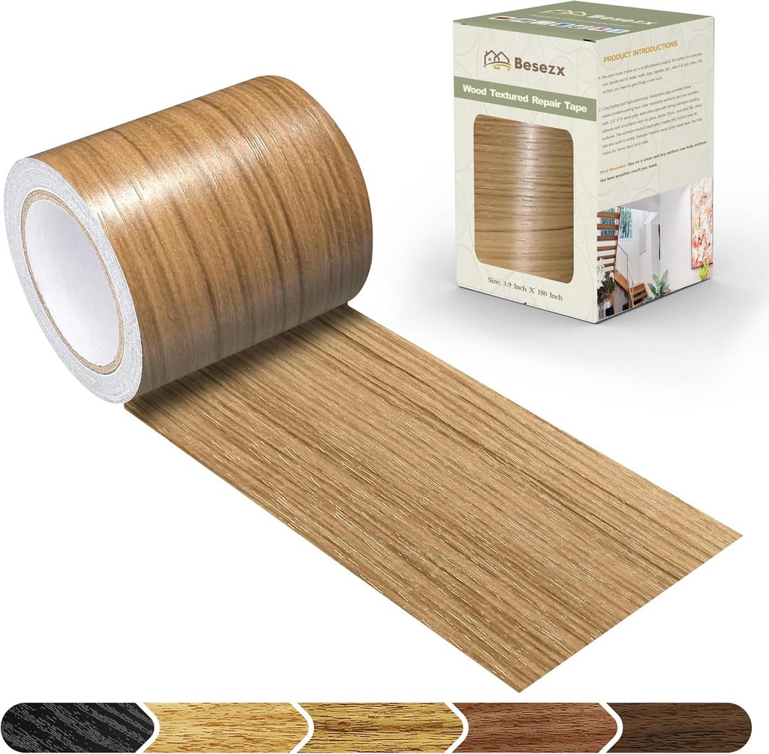 Besezx Wood Grain Tape, 3.9" X15', Self Adhesive Wood Grain Repair Patch for Tables, Chairs, DIY,Baseboards, Doors, Windows, Floors and Furniture Renovation.Natural Wood Grain