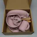 LITTLE RAWR Silicone Baby Feeding Set 14 Pcs,Baby Led Weaning Supplies, Baby Spoons Suction Bowl Divided Plate Bib Cup Finger Brush,First Stage Solid Food Eating Utensils - 6+ Months(Light Pink)