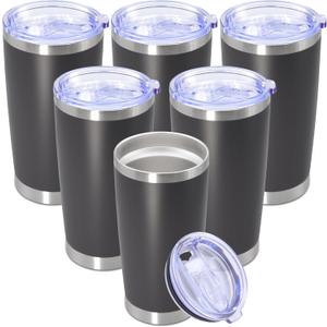 20 oz Tumbler with lid Double Wall Vacuum Insulated Tumblers Stainless Steel Coffee Mug Travel Coffee Tumbler Powder Coated Tumbler Cup Keep Hot&Cold - (Grey 6 Pack) (Gray)