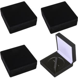 4Pcs Coin Display Case 51mm Velvet Black Challenge Coin Storage Presentation Box for Commemorative Coins Medals Emblem Badge Lapel Pin, 1 Slot