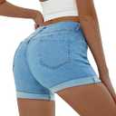 Romastory Womens High Waisted Jean Shorts Comfy Stretchy Workout Denim Shorts for Women (Blue, M)
