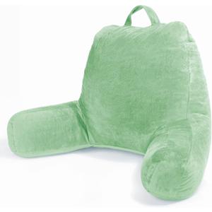Sasttie Reading Pillow, Velvet Back Pillow for Bed Sitting Up, Adult Back-Rest Support Cushion with Arms for Sit Up on Couch, Sofa, and Floor, Dorm Essentials, Reading Accessories, Light Green