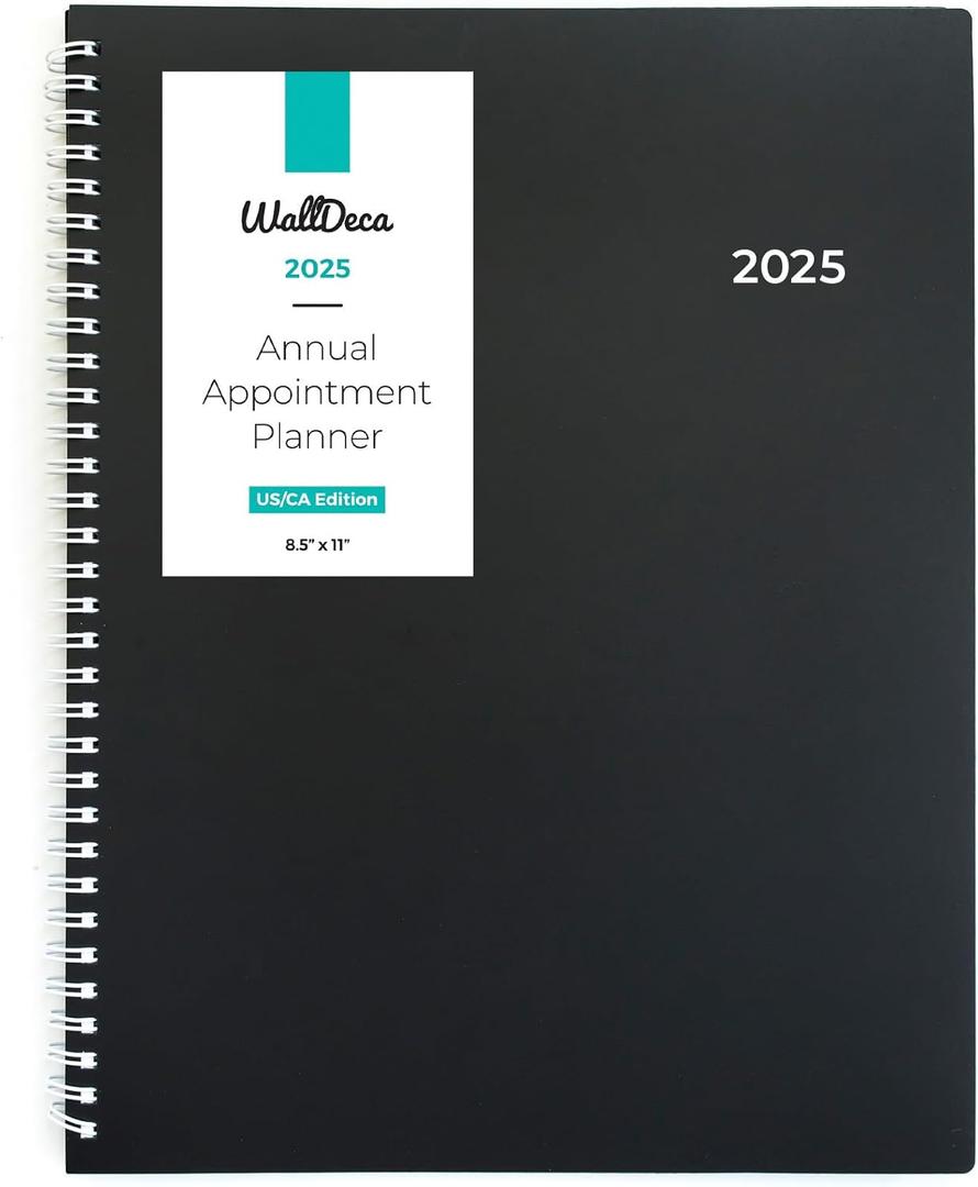 WallDeca 2025 Appointment Weekly Planner - Annual Weekly & Monthly Planner, Jan - Dec 2025, 8.5 x 11" Flexible Cover, 7AM - 7PM, Notes Pages, Twin-Wire Binding