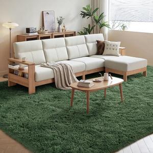 FinRec Green Rugs for Living Room Bedroom, 3x5 Feet Fluffy Fuzzy Shag Rug, Non-Slip Furry Shaggy Area Rug for Nursery Kids Room Dorm Room Home Decor, Indoor Floor Carpet