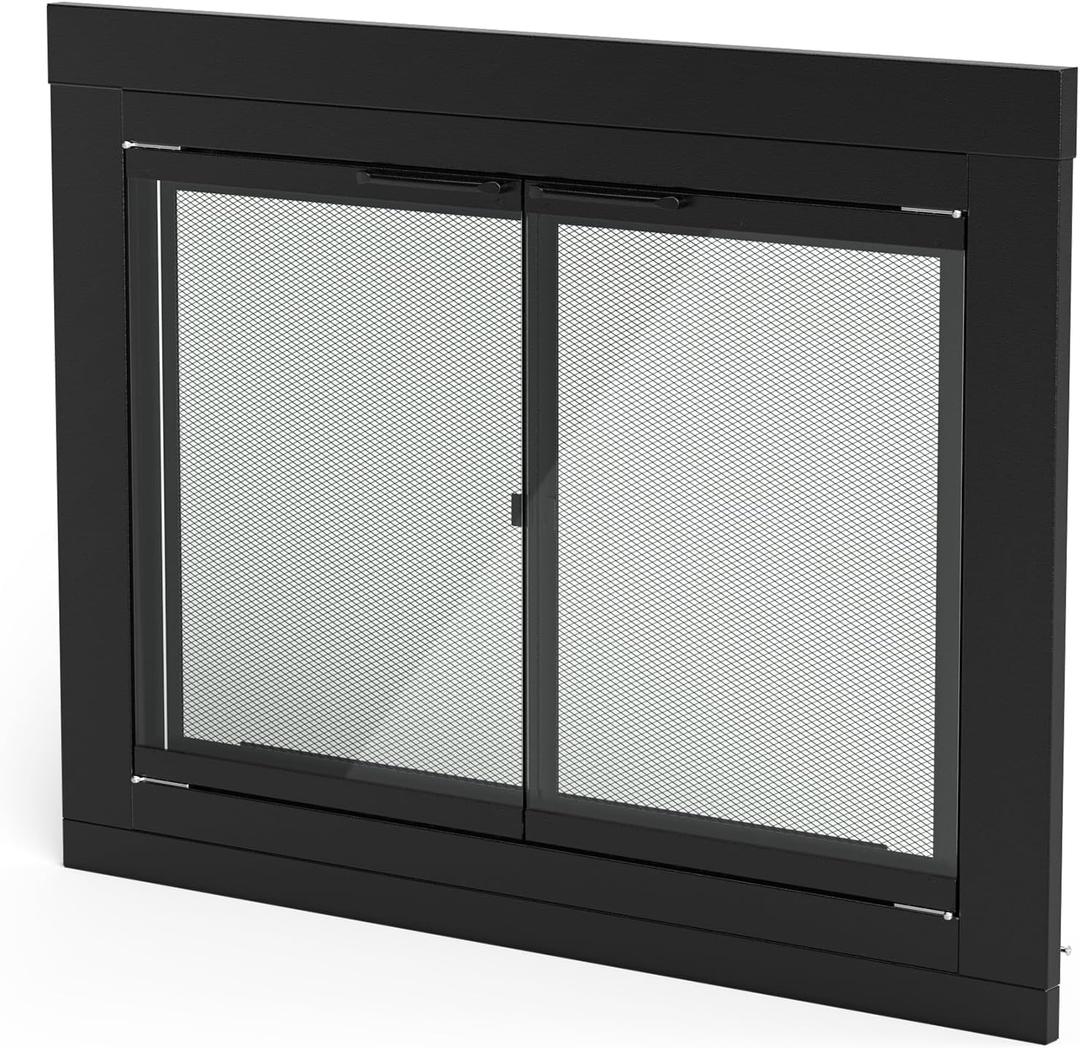 Stanbroil Fireplace Glass Cabinet-Style Door, Black Finish, Large, Decorative Fireplace Screen Door for Fireplace Accessories