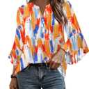 Angerella Womens Work Tops Professional Attire Dressy Casual Loose Business Shirts 3/4 Sleeve Chiffon Tunics V Neck Office Wear Fall Elegant Career Formal Blouses L (Orange, L)
