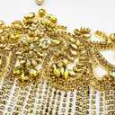Handmade 3D Three-Dimensional Flowers Rhinestone Applique Sewing Crystal Rhinestone Tassel Sequins Patch Wedding Dress DIY Decorative Accessories (Gold-)