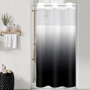 Small Stall No Hook Shower Curtain with Snap in Liner, Black and White Shower Curtains and Liner Set, Ombre Hotel Fabric Bath Curtain for Bathroom, Mesh Top Window Waterproof Washable, 36 x 74