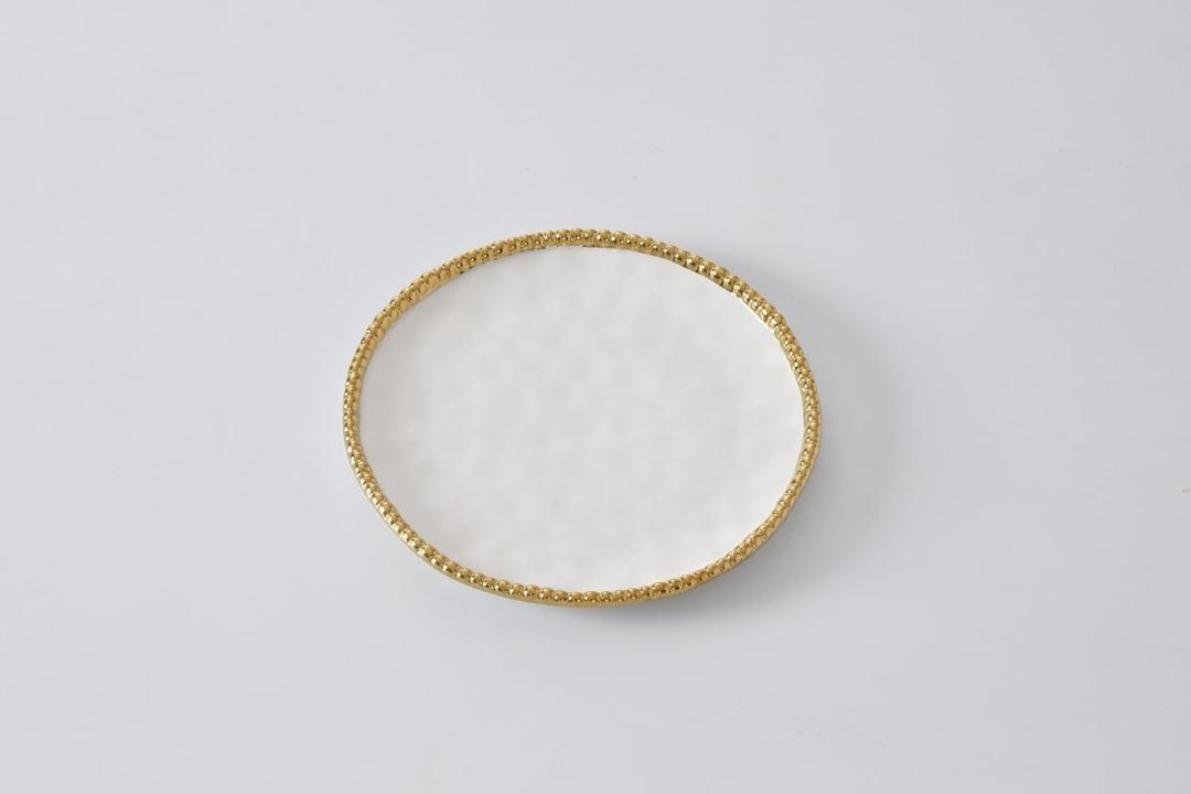 Pampa Bay Porcelain Round Salad Plate, 8.5 x 8.5 Inch., White/Gold, Oven and Dishwasher Safe