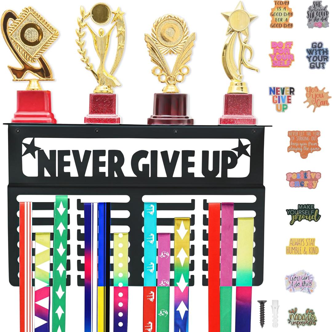 BELLE VOUS Never Give up Medal Hanger with 6 Rows in Black