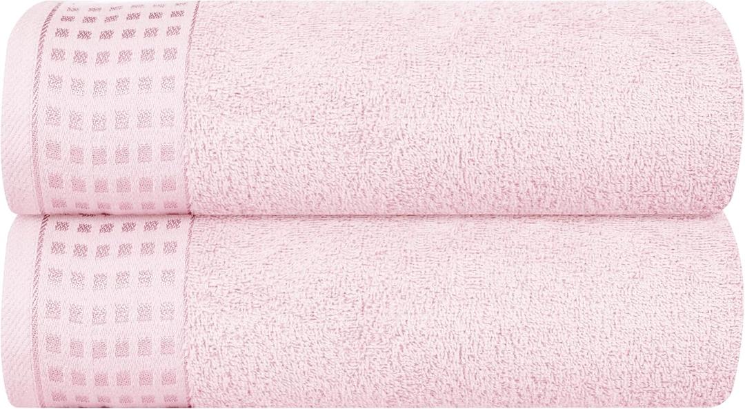 GLAMBURG 100% Cotton 2 Pack Oversized Bath Towel Set 28x55 Inches, Ultra Soft Highly Absorbant Compact Quickdry & Lightweight Large Bath Towels, Ideal for Gym Travel Camp Pool - Pink