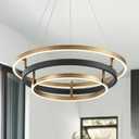 3 Ring LED Chandelier Black Gold Chandelier Light Fixture Dimmable Round Foyer Chandeliers Modern Circular Chandeliers Light for Dining Room Entry Bedroom Office Living Room 24in