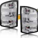 Tail Light Assembly Pair Compatible with Silverado 07-13 1500 | 07-14 2500HD 3500HD, Replaces 25958482 25958483, w/Bulb Harness, Left and Right Side, White Housing Red Border (Driver and Passenger Side-Clear)