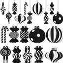 Panelee 20 Pcs Christmas Candy Tree Ornaments PVC Christmas Candy Cane Lollipop Ornament Xmas Hanging Decors Birthday Party Decoration Crafts for Holiday Xmas Tree Party (Black and White)