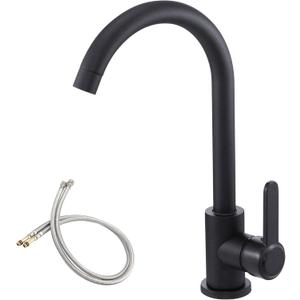 High Arc Bar Sink Faucet Black Single Hole Kitchen Sink Tap Single-Handle RV Faucets Prep Sink Tap with 360 Swivel Spout Kitchen Mixer Tap with 24Inch Water Supply Lines (Tall)
