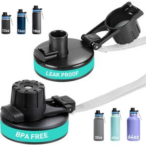 2 Pack Auto Flip Lid for Hydro Flask Wide Mouth 12, 16, 18, 32, 40, 64 OZ, Spout Lid for Simple Modern, Replacement Lid for Wide Mouth Water Bottle with Button Lock, Easy Carry, Leak Proof