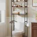 Quikraen 4 Tier Over The Toilet Storage Shelf with 3 Adjustable Shelves, Space Saver Bathroom Organizer with 4 Hooks, Freestanding Above Toilet Rack for Restroom Laundry (Brown), 60*24*177cm