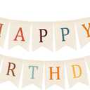 Doumeny Happy Birthday Burlap Banner Boho Birthday Garland Bunting Bohemian Party Hanging Flag White Happy Birthday Bunting Garland Rainbow Party Banner for Women Men Birthday Kid Photo Backdrop