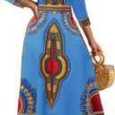 African Long Dresses for Women Sexy V Neck Print Dresses Elegant Dashiki Maxi High Waist Cocktail Dress Bohemian Vintage Outfits, L