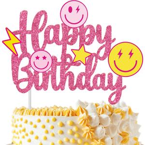 Smile Face Party Cake Topper - Preppy Birthday Decoration - Rose Red Smile Face Happy Birthday Cake Pick - Girls Themed Bachelorette Party Supplies Smile Face Party Cake Topper - Preppy Birthday Decoration - Rose Red Smile Face Happy Birthday Cake Pick - Girls Themed Bachelorette Party Supplies