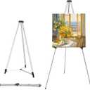 MXG Portable Adjustable Large Display Stand, Heavy Duty Aluminum Tripod Easel for Painting, 33-64 Inch Foldable Tabletop & Floor Sign Holder for Art Exhibitions, Outdoor, & Wedding, Silver