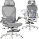 ELABEST X100 Ergonomic Office Chair with Footrest, Big and Tall Home Desk Chair with 5D Flip-Up Arms, Adjustable 3D Lumbar Support,High Back Rolling Computer Chair, Swivel Mesh Chairs (Frosted Dawn)