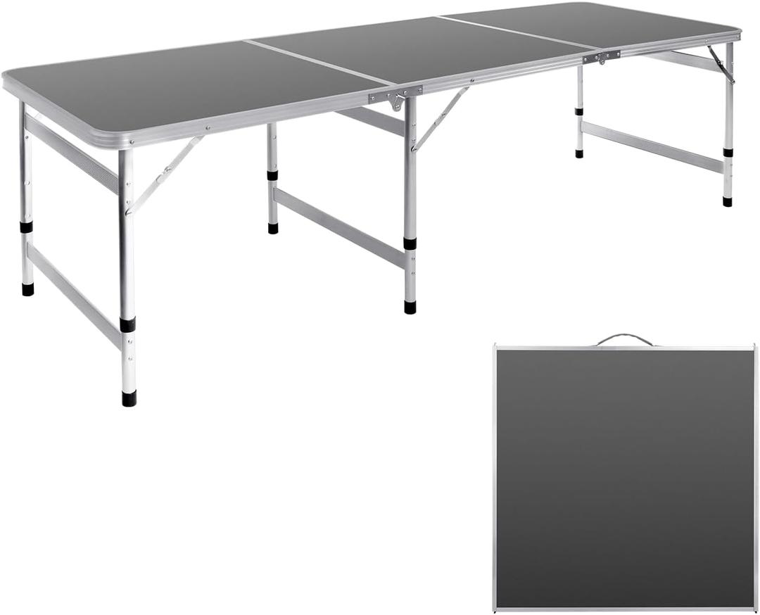 Moosinily Camping Table 6FT Folding Table Large 3 Adjustable Height Portable Picnic Table Camp Aluminum Outdoor Picnic BBQ Black