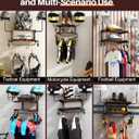 Motorcycle Helmet Holder Wall Mount, 2-Tier Helmet Rack with 2 Hat Stands, Motorcycle Accessories Gear Storage Organizer Display for Men Jackets, Caps in Garage, Living Room (Rustic Brown)