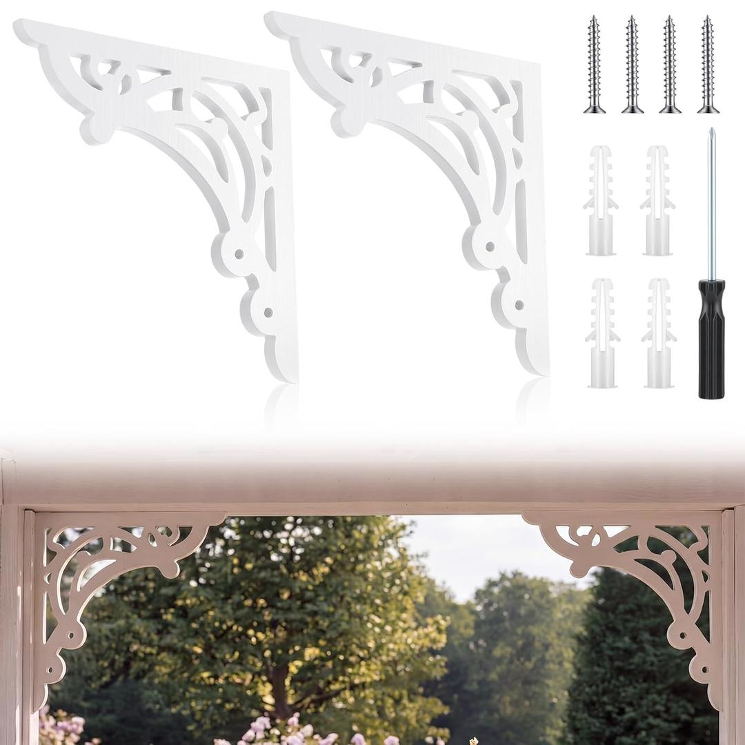 2 Pcs Large Wood Porch Corbels for Doorway 12" W x 0.6" D x 12" H Wooden Shelf Brackets Countertops Decorative Corbel Vintage Porch Corbels Decor for Doorway Outdoor Cabinet Floating Shelf