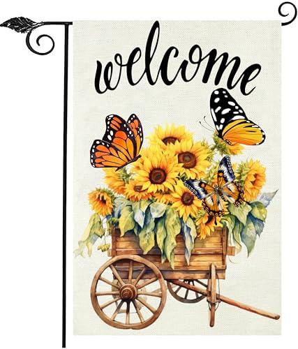 Spring Summer Floral Garden Flag,Daisy Jar Arrangement Vase Welcome Garden Flag, 12 x 18 Inch Double Sided Vertical Burlap Summer Fall Farmhouse Outdoor Decoration Pack Of 2