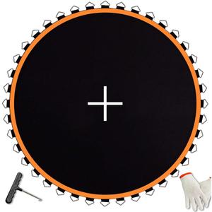Trampoline Mat, Fits for 14 ft Frame, with 72 V-Rings Fits 5.5 inch Springs, Trampoline Mat Replacement(Mat Dia:150in), Reinforce, UV-Resistant, with Spring Hook and Gloves, Not Include Spring (Black+Orange)