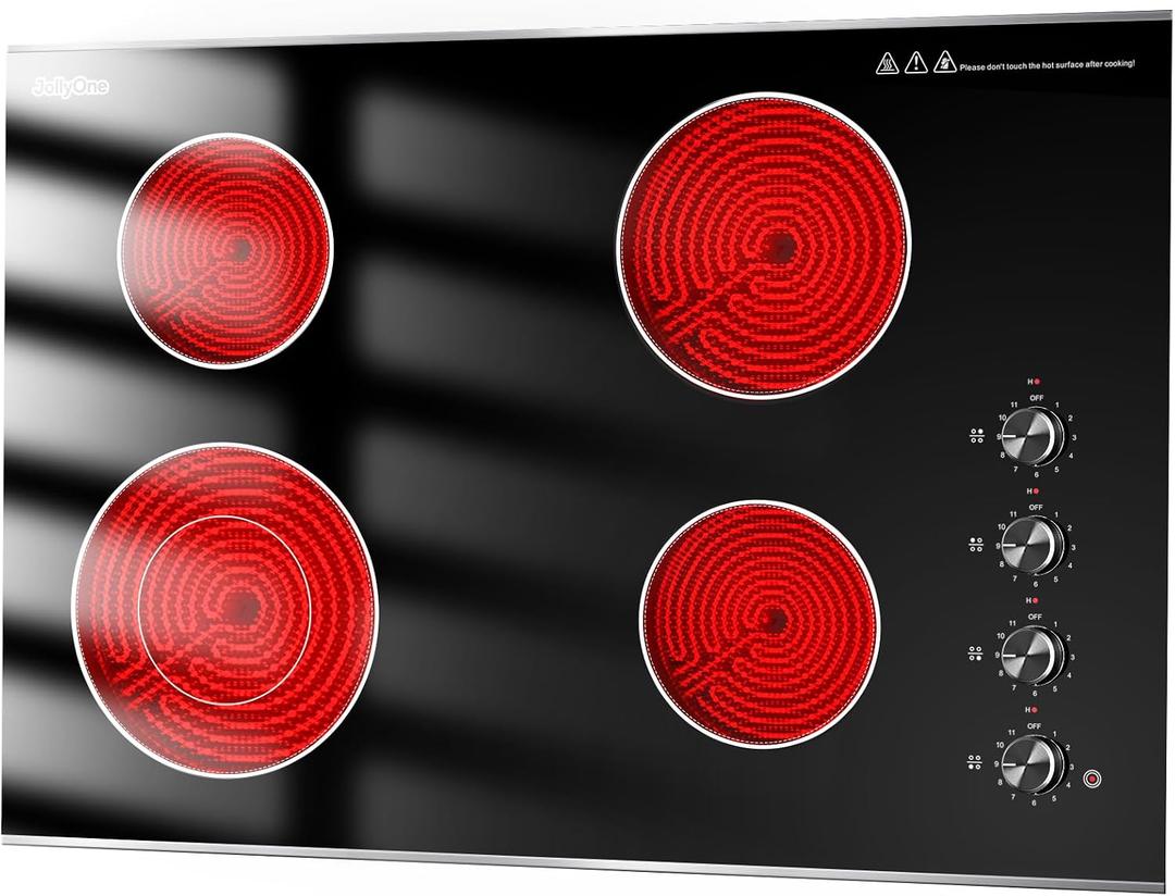 Electric Cooktop 30 Inch, 6700W Knob Control 4 Burner Electric Stove Top Burner Hot Plate, 220V-240V Bulit-in Ceramic Radiant Stovetop with Multi-Ring Control, Hardwire (No Plug)