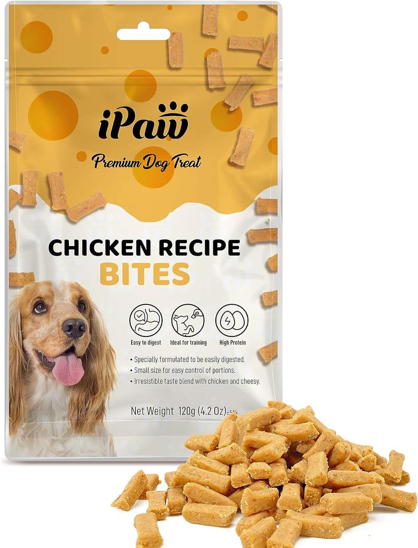 iPaw Dog Treats for Puppy Training, All Natural Human Grade Dog Treat, Hypoallergenic, Easy to Digest (Chicken and Cheese Bites) (4.2 Ounce (Pack of 1)) BBD: 11/27/2025