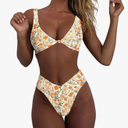 geluboao Bikini Set for Women Solid V Neck Knot Front Push Up High Leg Thong Two Piece Swimsuit, Size:L