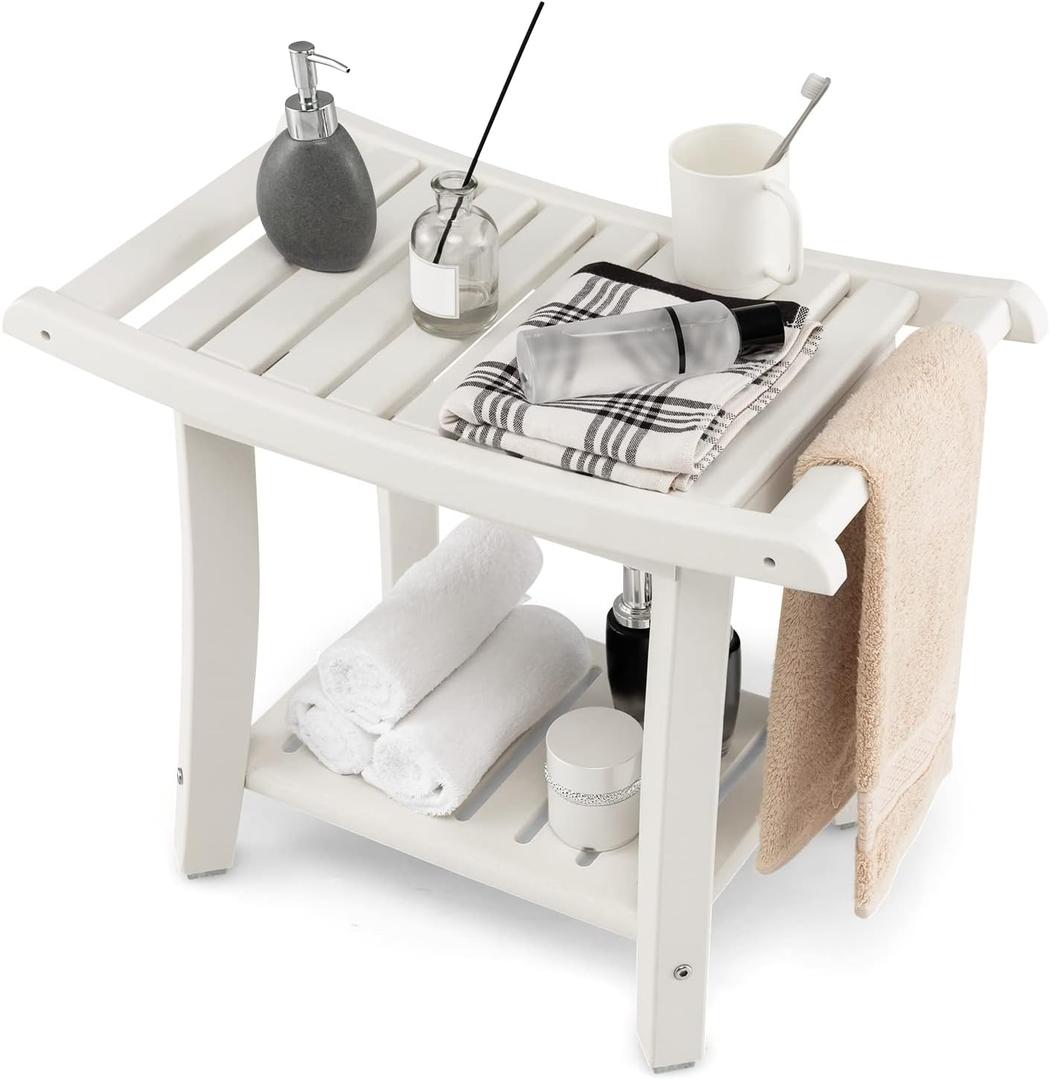 Shower Bench for Inside Shower, Waterproof Shower Seat Stool with Storage Shelf for Shaving Legs and SPA, Bath Shower Chair for Seniors Adults Disabled (Creamy White)