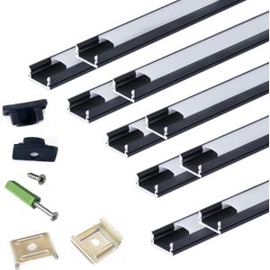 LED Strip Black U Channel Diffuser 10-Pack 6.56FT,17X7.5MM Surface Mounted Tape Light Aluminum Track with Milky Cover Cabinet,Stairs,Counter,Wall Flush Installed Low Profile