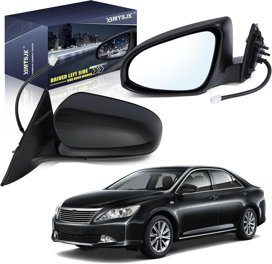 Driver Side Power Door Mirror Compatible with Toyota Camry 2012 2013 2014, Non-Heated Manual Folding W/o Turn Signal Light Black 3 Pin