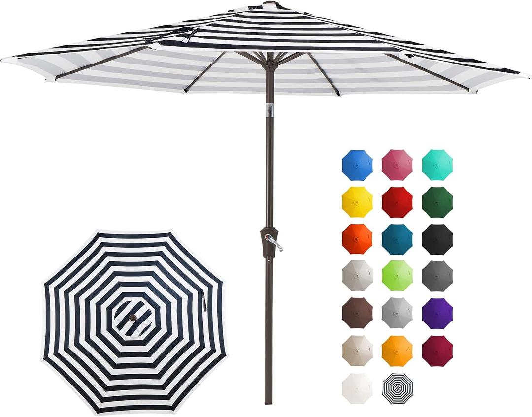 JEAREY 10FT Patio Umbrellas Outdoor Table Umbrella with Push Button Tilt and Crank, Market Umbrella 8 Sturdy Ribs UV Protection Waterproof for Pool, Garden (Black & White Stripe)